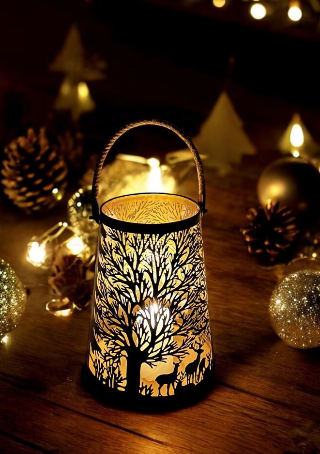 Laterne Forest mit Kordel aus Metall schwarz gold D26cm x H41cm