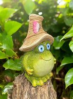 LED Solar Figur Frosch grün mit Hut und rotem Schmetterling