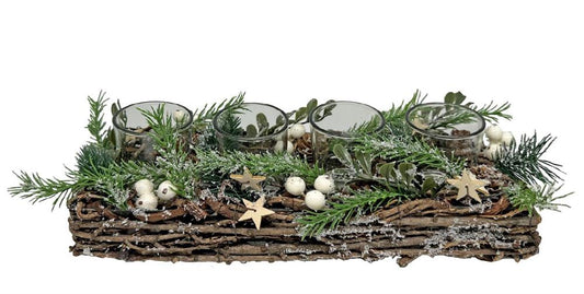 Teelichthalter Xmas 
aus Reisig für 4 Teelichter 
als Adventsgesteck