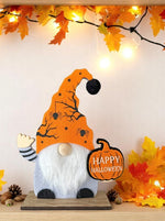 Wichtel Halloween Herbst Filz mit Kürbis auf Ständer aus Holz