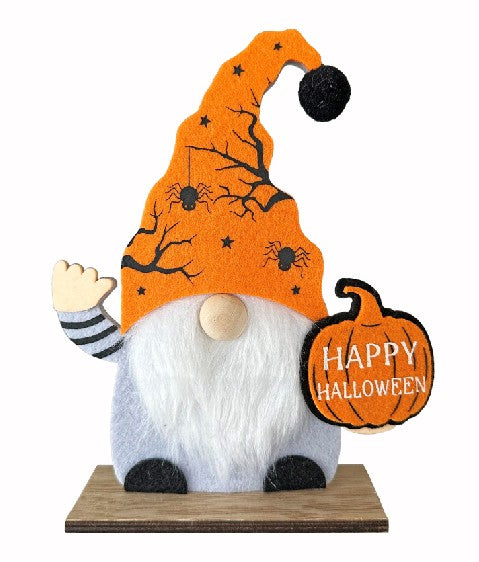 Wichtel Halloween Herbst Filz mit Kürbis auf Ständer aus Holz