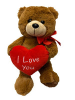 Plüschbär sitzend braun mit rotem Herzkissen I love you Grösse 22x16x20cm