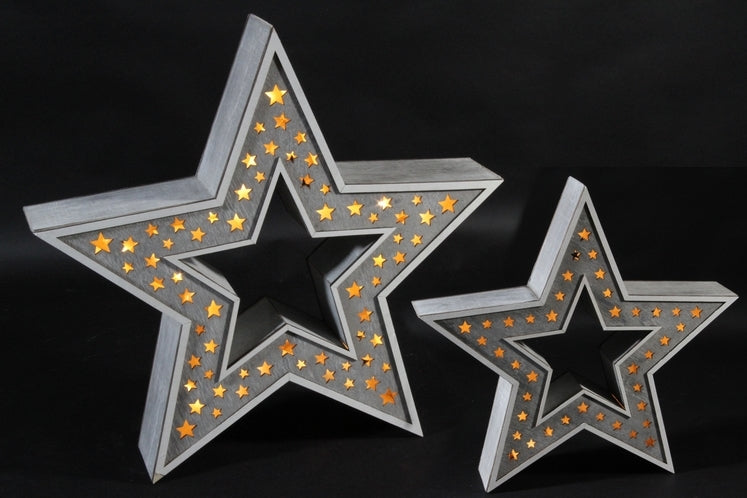 LED Holz Stern mit Stern Design 36 LED, D:47cm 
Farbe: Grau/Weiss Washed