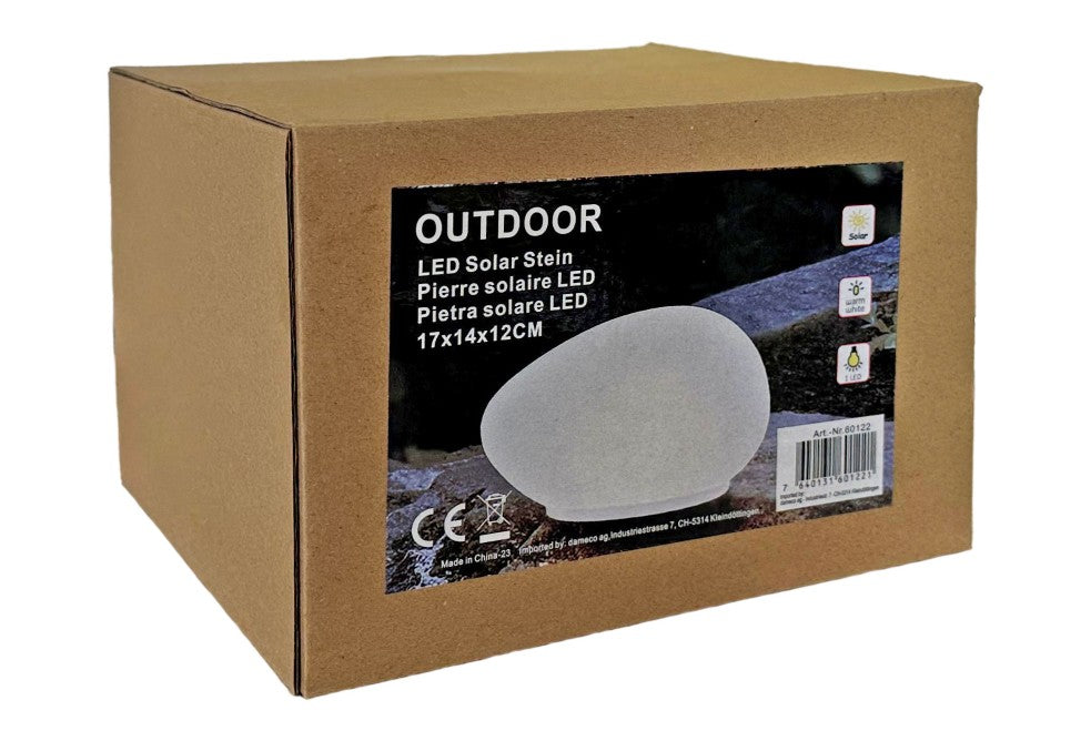 LED Solar Outdoor Stein 
Farbe weiss 
Grösse:17x14x12cm