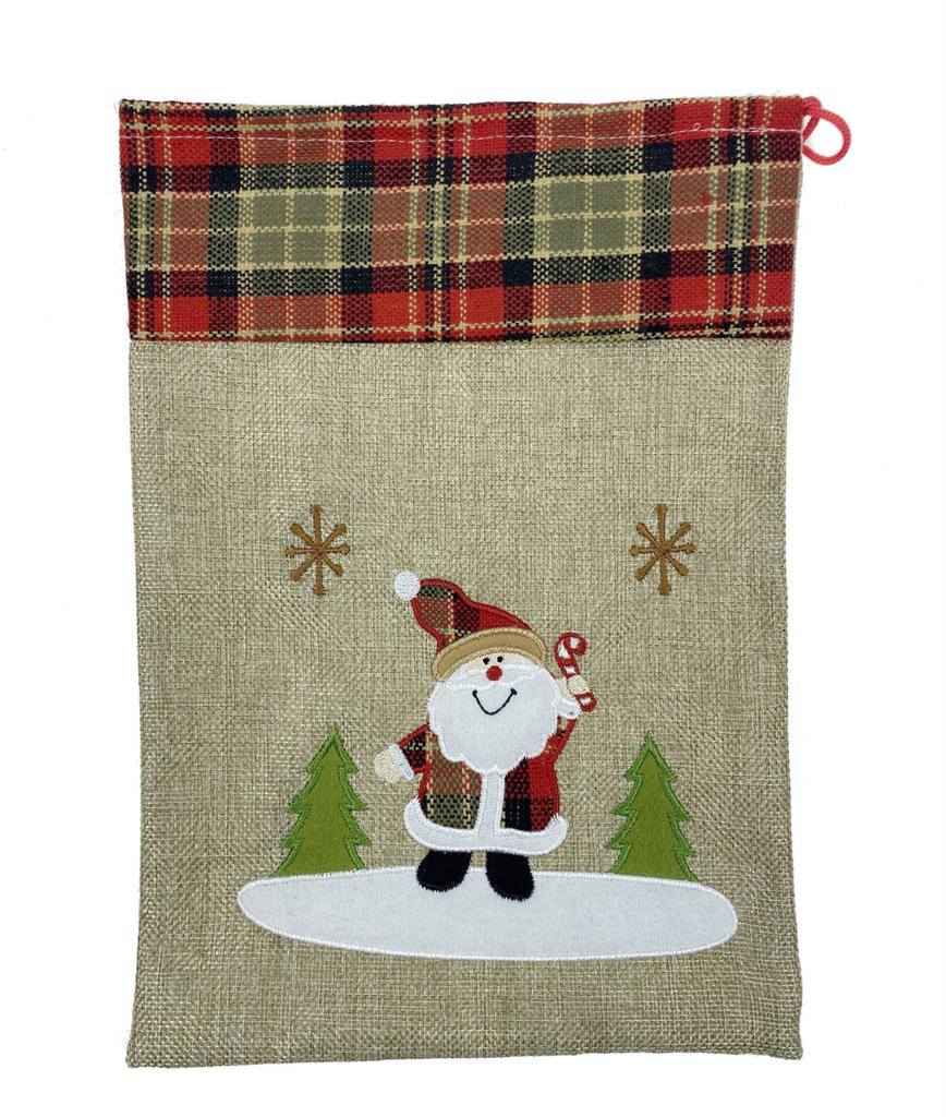 Jutesack mit rotem Zugband 
Design: Santa
Grösse: B:21cm H:30cm