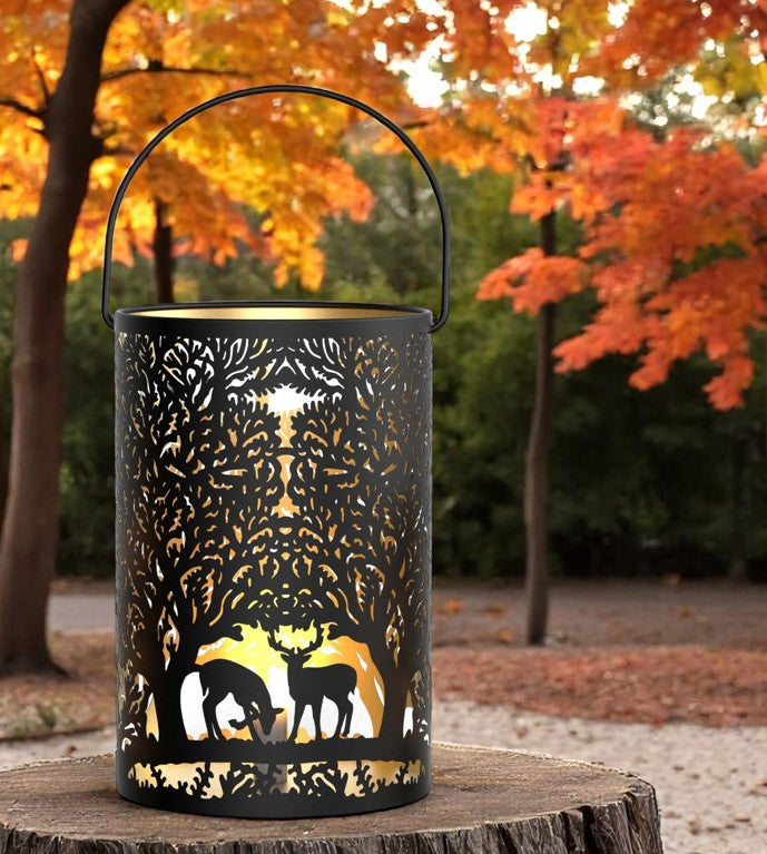 Windlicht Forest 3er Set mit Henkel aus Metall schwarz gold