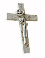 Kreuz aus Polyresin H10.5cm grau verziert mit Blume