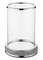 Windlicht aus Glas mit Strasssteinen auf Metallsockel H25cm