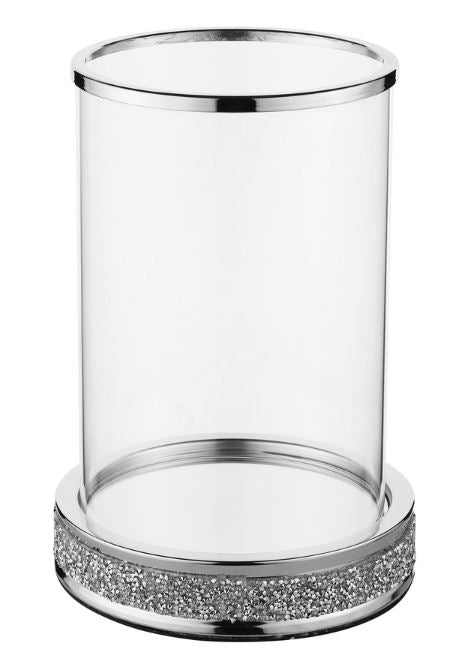 Windlicht aus Glas mit Strasssteinen auf Metallsockel H25cm