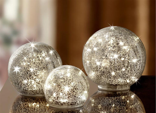 LED Glas Kugel 3er Set
gebrochenes Glas (Crack) 
D: 10/12/15cm
Warm weisses Licht