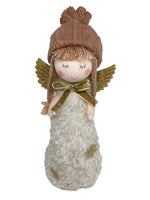 Deko Engel stehend weiss 
Grösse: 8x7x21cm
mit brauner Strickmütze