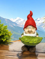 Gartenzwerg mit Blatt in den Händen rote Mütze 25 x26 x42cm