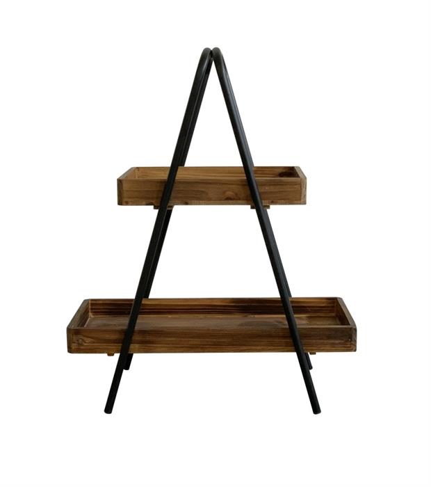 Etagere mit 2 Ablageflächen aus Holz mit schwarzem Metall Gestell