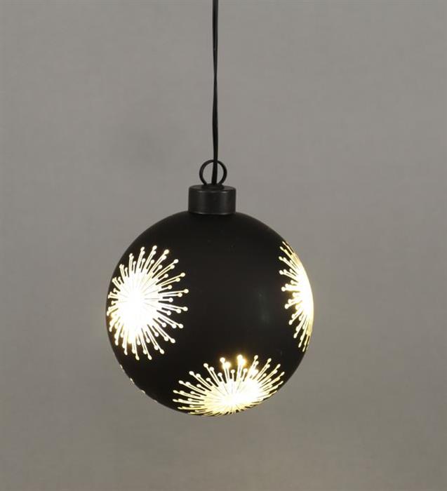LED Glas Kugel schwarz mit Sternen mit 8 LED D10cm