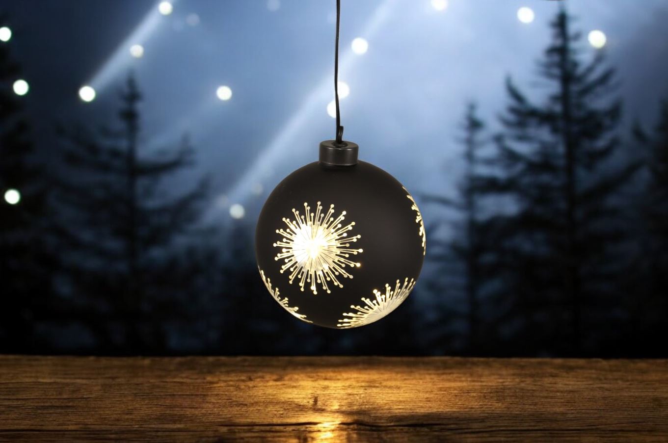 LED Glas Kugel schwarz mit Sternen mit 10 LED D12cm