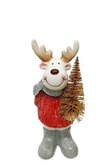 Deko Figur Elch aus Dolomit mit Baum aus Metall rot weiss H15cm