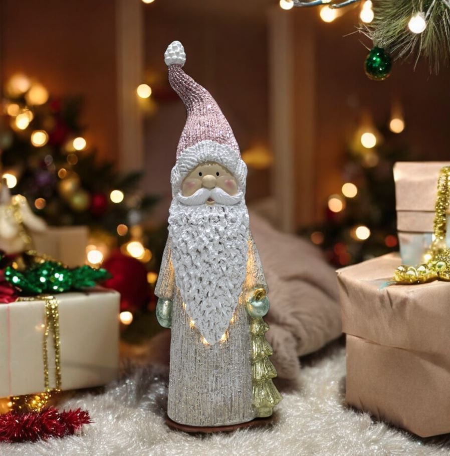 LED Deko Figur Santa mit Tannenbaum in der Hand mit 15 LED