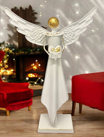 Deko Engel aus Metall mit Herz altweiss gold H51cm