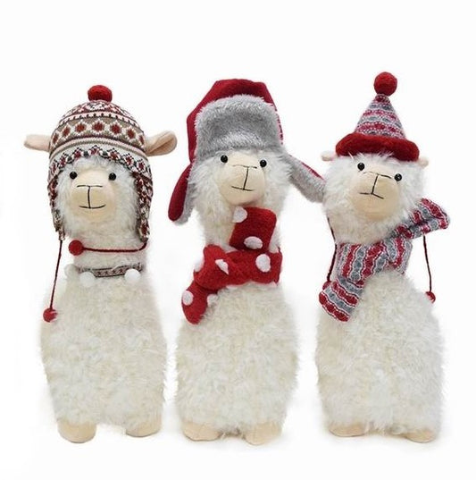 Deko Alpaca mit roter Zipfelmütze und Schal
L13cm x B26cm x H42cm