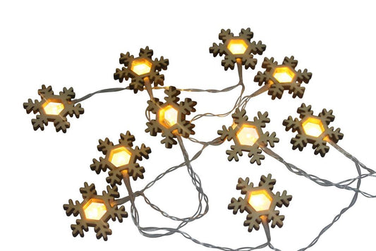 LED Lichterkette mit 10 LED Holz Schneeflocken L:135cm
warm weisses Licht