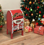Deko Briefkasten Santa aus Holz bemalt in der Farbe rot H44.5cm
