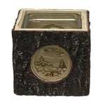 Windlicht aus Holz mit Glaseinsatz L9cm x B9cm xH9cm Motiv: Waldszene