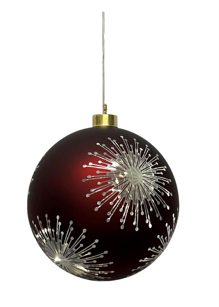 LED Glas Kugel rot mit Sternen mit 10 LED D12cm