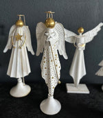 Deko Engel aus Metall mit Stern altweiss gold H56.5cm