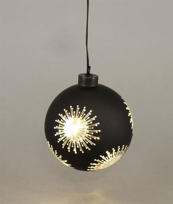 LED Glas Kugel schwarz mit Sternen mit 10 LED D12cm