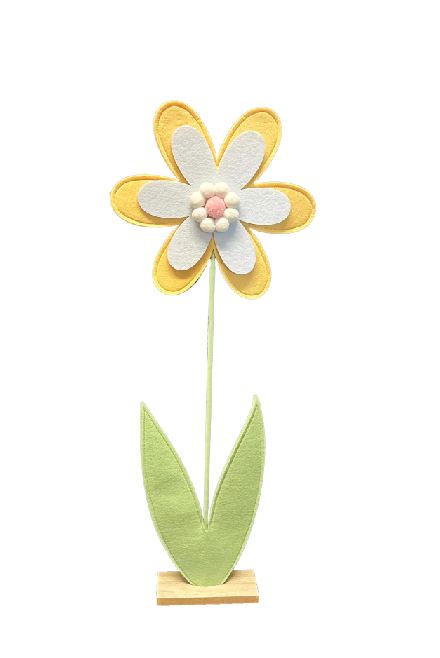 Dekoblume Filz gelbe Blüte auf Holzsockel