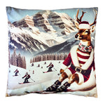 Kissen Hirsch XMAS auf Ski Digitaldruck einseitig mit Reisverschluss