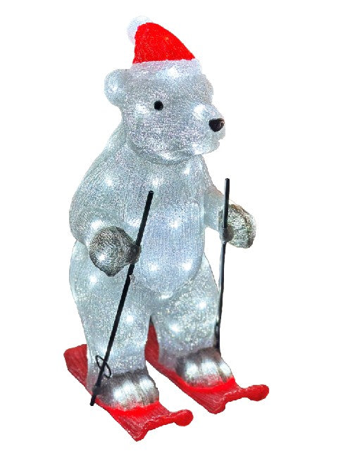 LED Outdoor Acryl Bär auf Ski mit 80 LED cool white