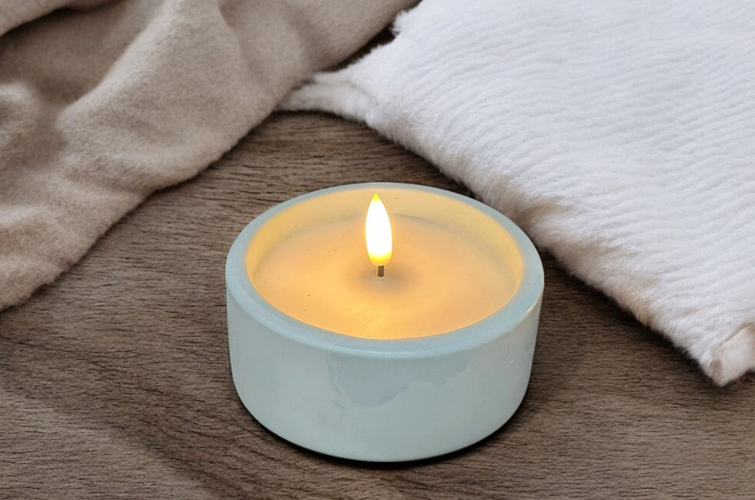 LED Kerze im Zement Topf Farbe: blau