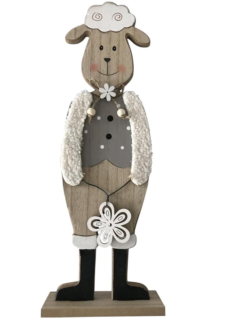 Deko Schaf aus Holz auf Sockel
Farbe: Grau weiss
L:14cm B:5cm H:39cm