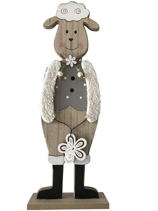 Deko Schaf aus Holz auf Sockel
Farbe: Grau weiss
L:14cm B:5cm H:39cm