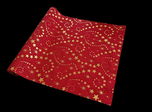 Dekostoff "imitiertes" Leinengewebe rot+goldige Sterne Design:Sterne