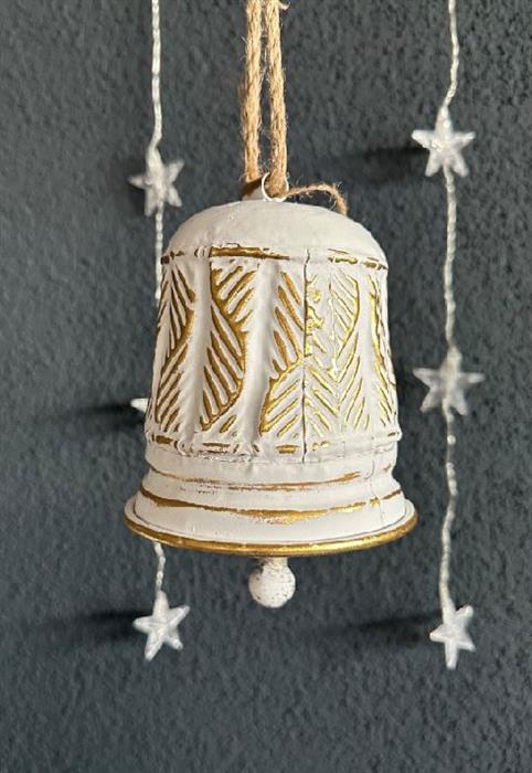 Deko Glocke aus Metall altweiss gold H19.2cm