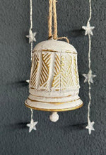 Deko Glocke aus Metall altweiss gold H19.2cm