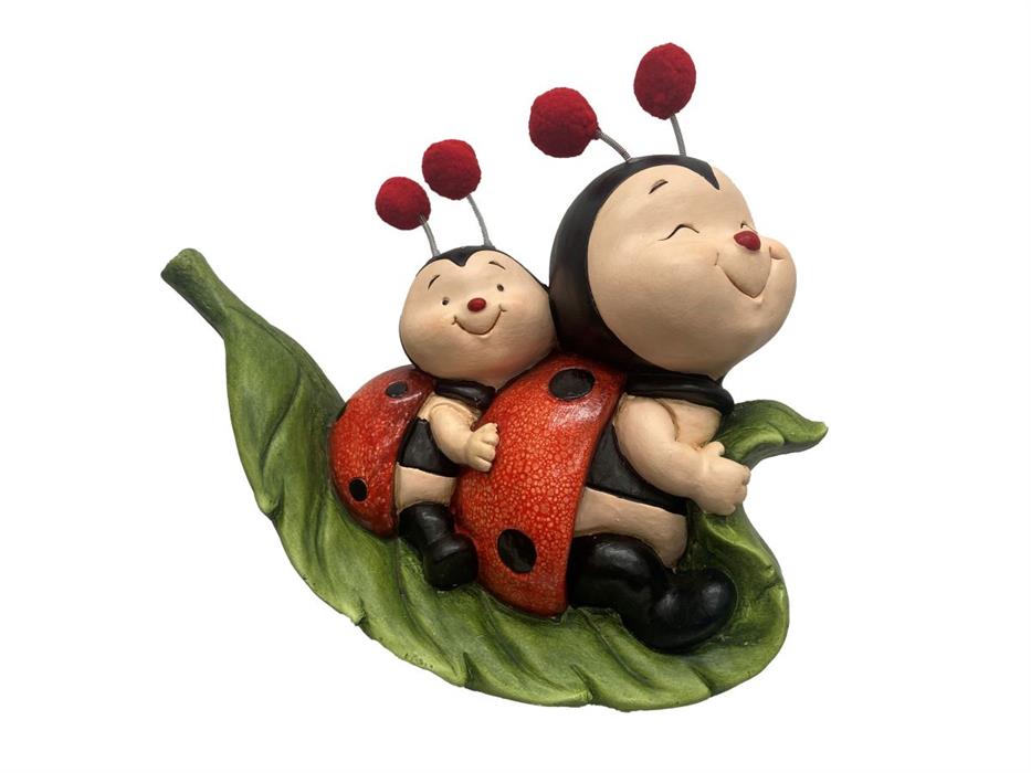 Deko Figur 2 Marienkäfer 
sitzend auf Blatt