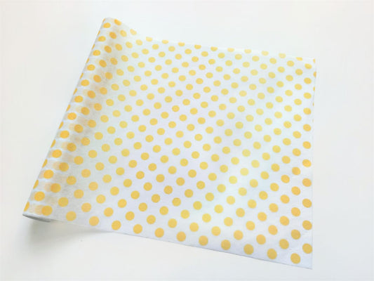 Dekostoff "Vlies" gerollt und 
geschnitten 
weiss mit Punkten in Gelb 
36cm x 300cm