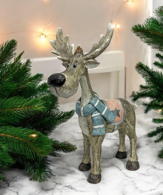Deko Rentier mit Schal aus Polyresin
