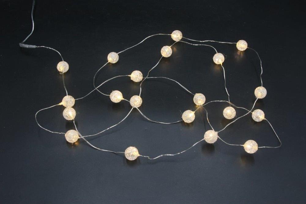 LED Micro Draht Lichterkette mit Mini Crack Balls 20 LED Länge 190cm silber Draht
