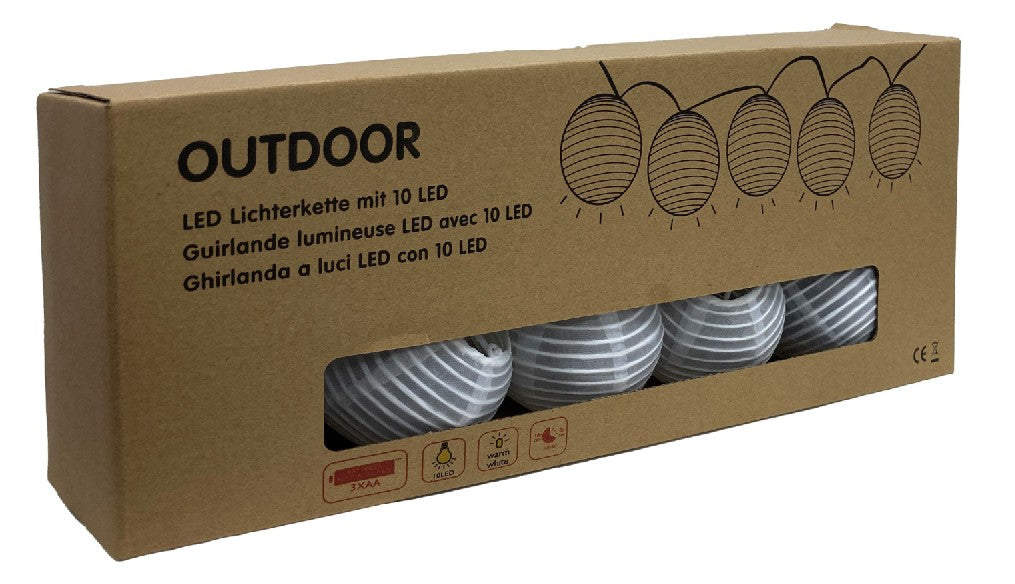 LED Lichterkette Outdoor weiss 
Nylon Ball
D7cm mit 10 LED L: 135cm