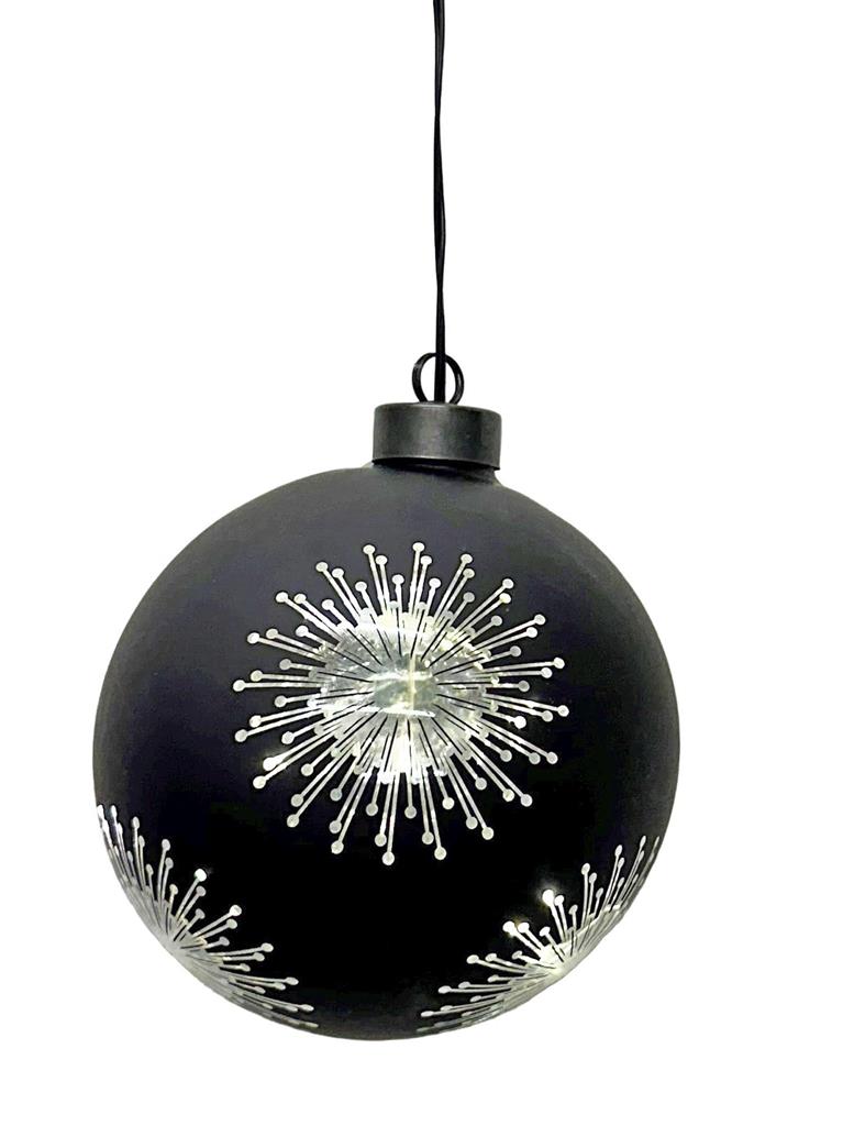 LED Glas Kugel schwarz mit Sternen mit 10 LED D12cm