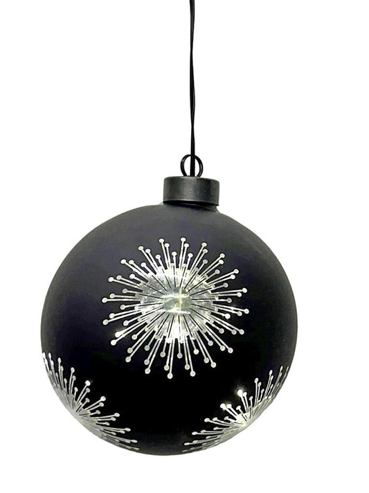 LED Glas Kugel schwarz mit Sternen mit 10 LED D12cm