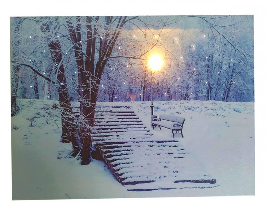 LED Bild aus Canvas
Motive: verschneiter Park
1 LED und 40 Fibre Optics