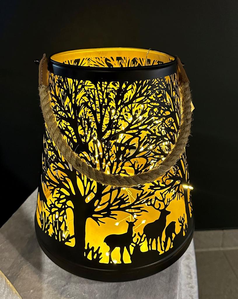 Laterne Forest mit Kordel aus Metall schwarz gold D26cm x H31cm