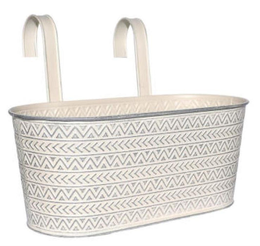 Übertopf aus Metall oval mit Haken Farbe: Altweiss L:16cm B33cm H:14cm