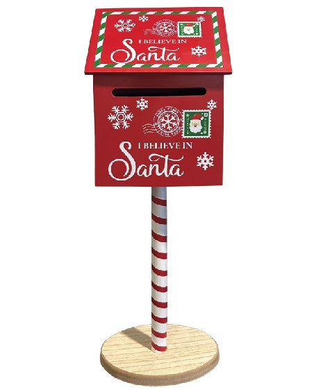 Deko Briefkasten Santa auf Ständer Holz bemalt in der Farbe rot
