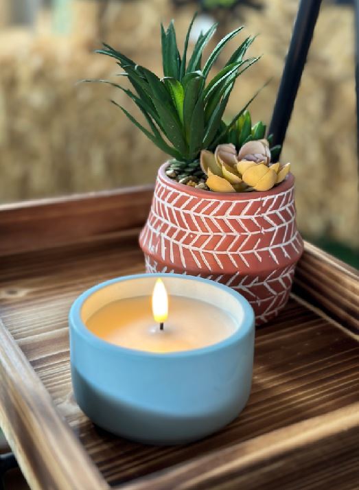 LED Kerze im Zement Topf Farbe: blau